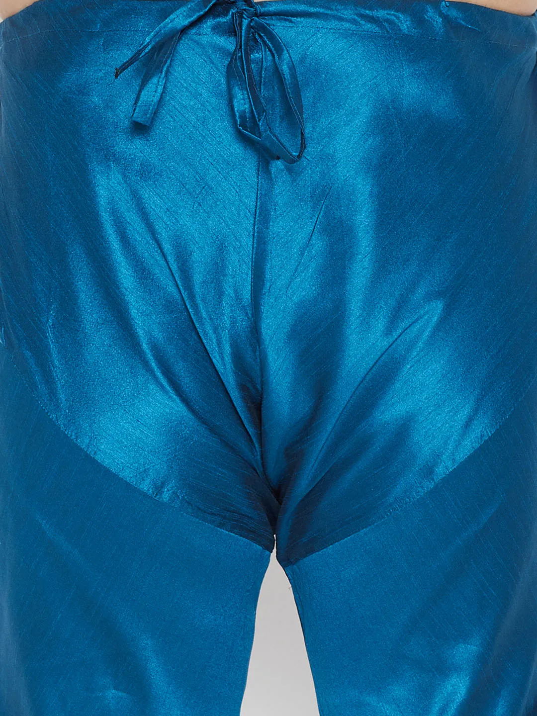 Vastramay Turquoise Silk Blend Kurta Pyjama Set