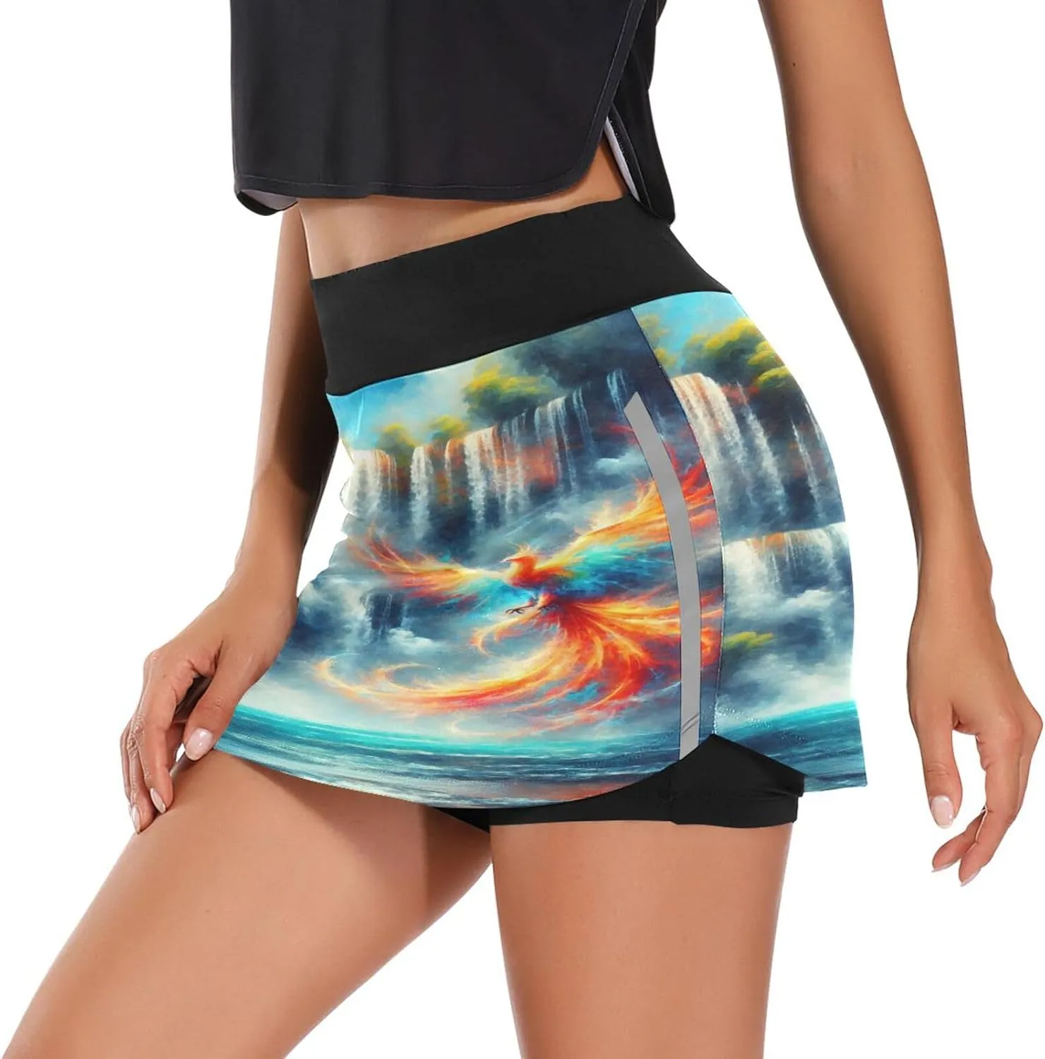 Waterfall Phoenix Tennis Skirts for Women - High Waisted Athletic Golf Skorts Built-in Shorts with Pockets