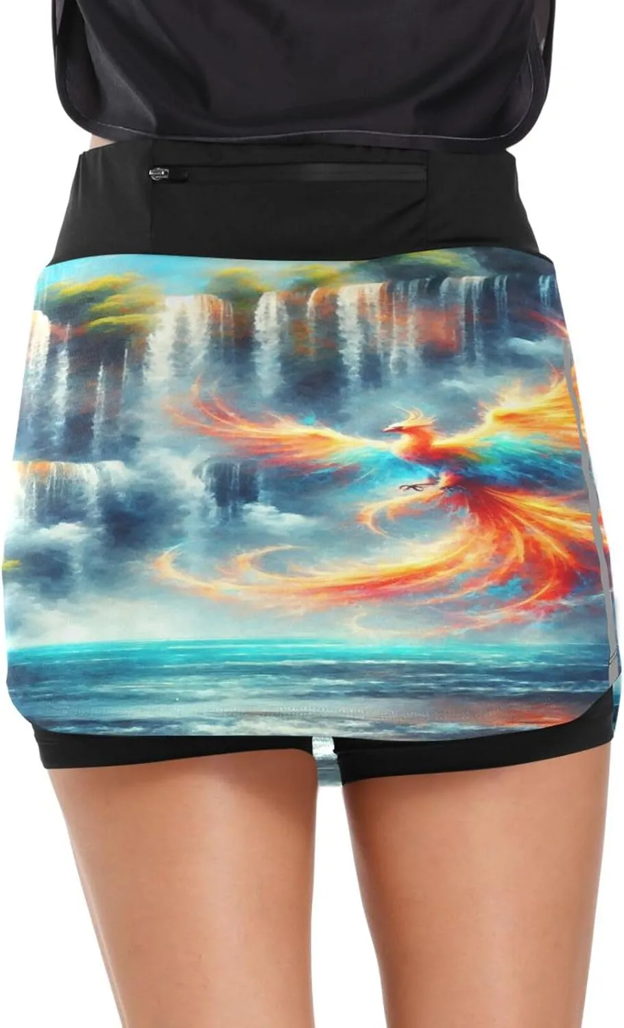 Waterfall Phoenix Tennis Skirts for Women - High Waisted Athletic Golf Skorts Built-in Shorts with Pockets