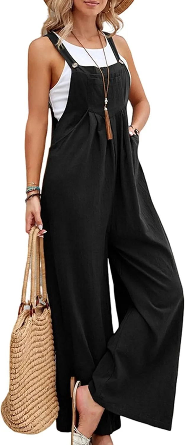 Wide Leg Jumpsuit for Women Spring Summer Casual Loose Bib Overalls Palazzo Pants Rompers Jumpsuits