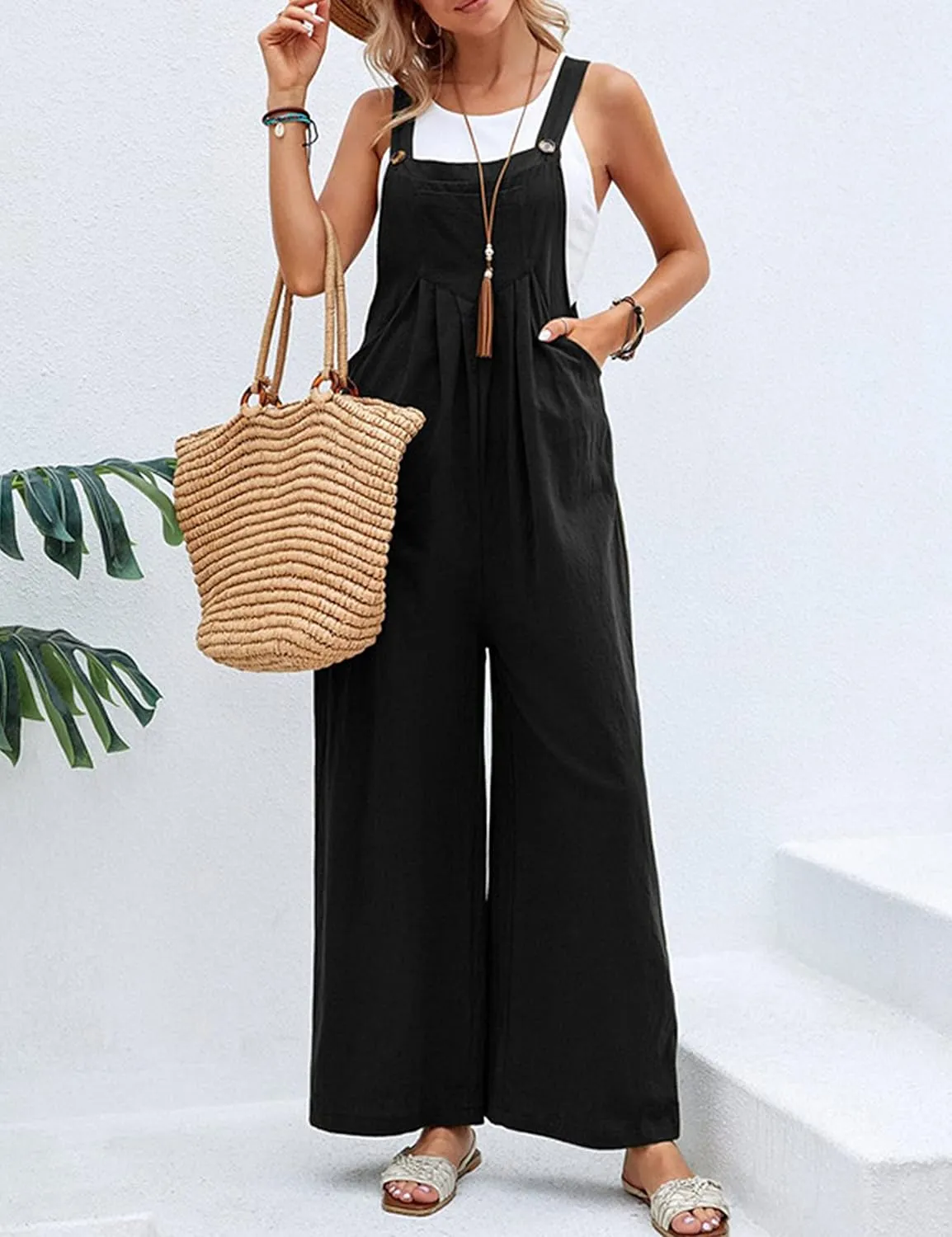 Wide Leg Jumpsuit for Women Spring Summer Casual Loose Bib Overalls Palazzo Pants Rompers Jumpsuits