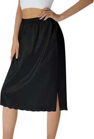 Women Half Slips Under Dress Lace Hem Elastic Waist Petticoat Underskirt Knee Length Midi Skirt Sexy Mini Skirt