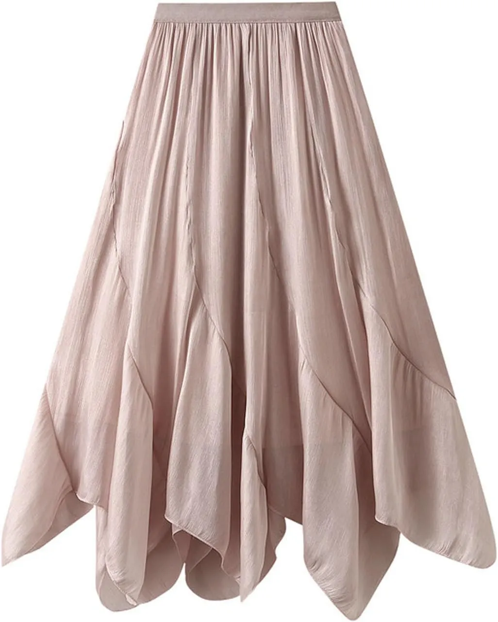 Women Handkerchief Hem Midi Skirt Pleated Lightweight A-line Fairy Tiered Ruffle Casual Skirt Wear to Homecoming