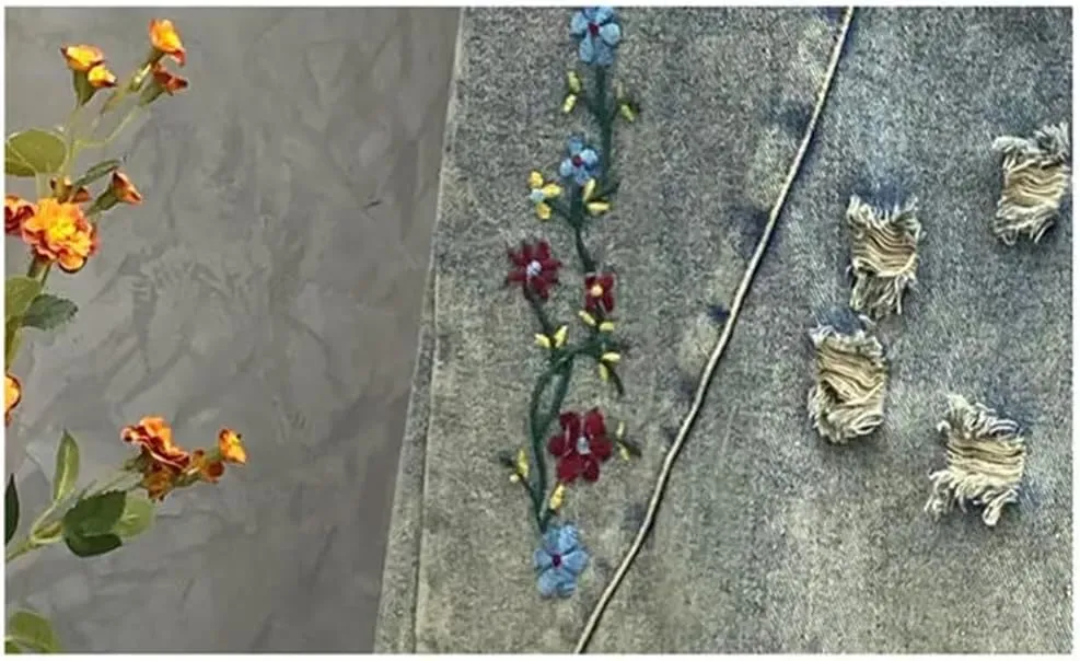 Women Retro Embroidered Denim Skirt Loose High Waisted Jeans Skirt A Line Denim Skirts