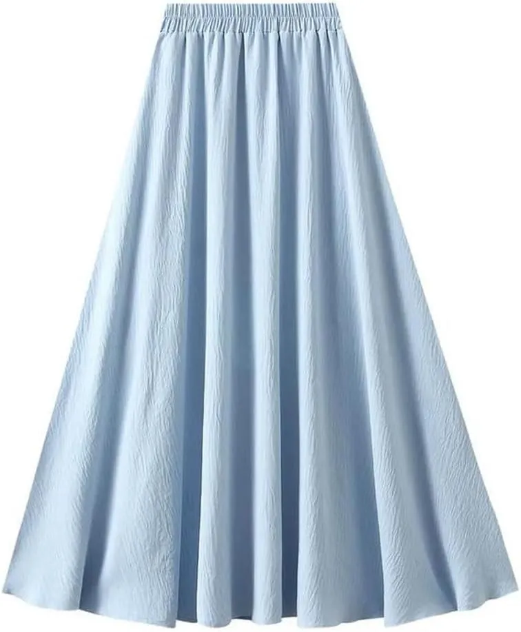 Women Spring Summer Fashion Basic Long Skirt Korean High Waist Casual Midi A-Line All-Match Skirt
