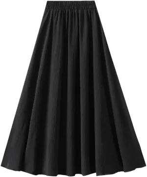 Women Spring Summer Fashion Basic Long Skirt Korean High Waist Casual Midi A-Line All-Match Skirt