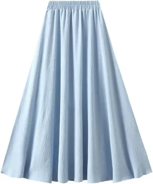 Women Spring Summer Fashion Basic Long Skirt Korean High Waist Casual Midi A-Line All-Match Skirt