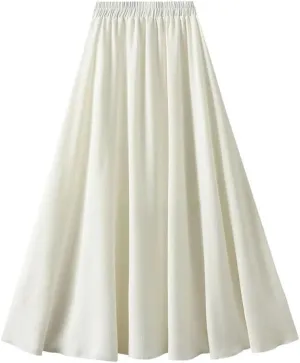 Women Spring Summer Fashion Basic Long Skirt Korean High Waist Casual Midi A-Line All-Match Skirt
