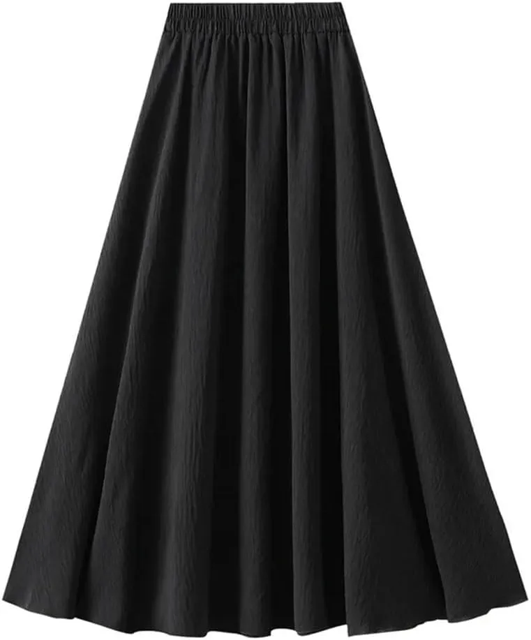 Women Spring Summer Fashion Basic Long Skirt Korean High Waist Casual Midi A-Line All-Match Skirt