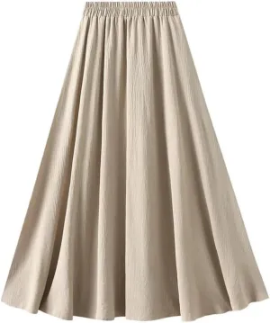 Women Spring Summer Fashion Basic Long Skirt Korean High Waist Casual Midi A-Line All-Match Skirt