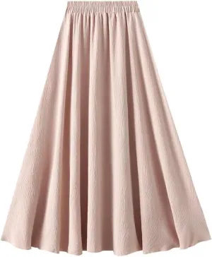 Women Spring Summer Fashion Basic Long Skirt Korean High Waist Casual Midi A-Line All-Match Skirt
