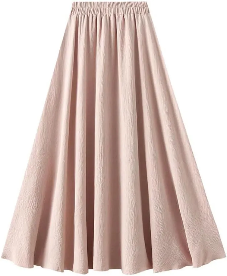 Women Spring Summer Fashion Basic Long Skirt Korean High Waist Casual Midi A-Line All-Match Skirt