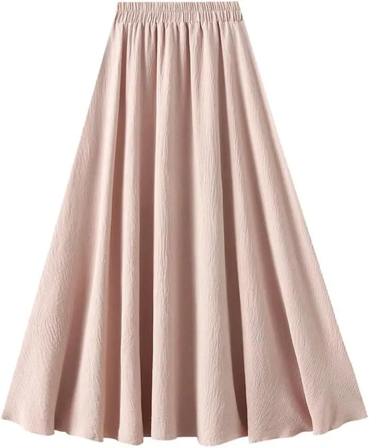 Women Spring Summer Fashion Basic Long Skirt Korean High Waist Casual Midi A-Line All-Match Skirt