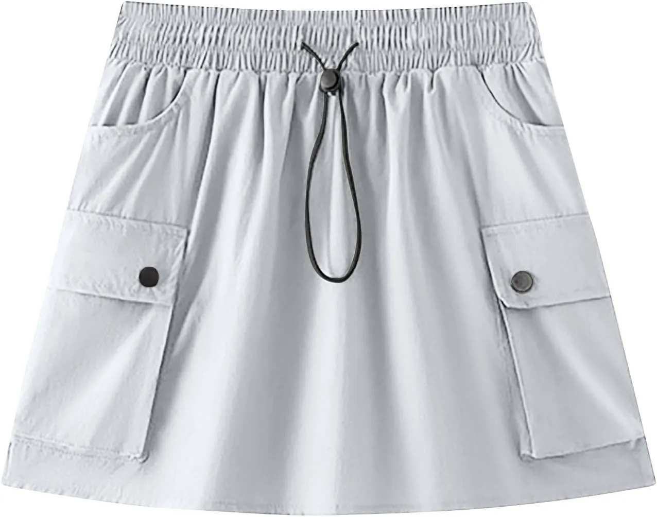 Women's Cargo Mini Skirt High Waisted Drawstring A-Line Quick Dry Workout Short Skirt with Pockets Y2K Cargo Skirts