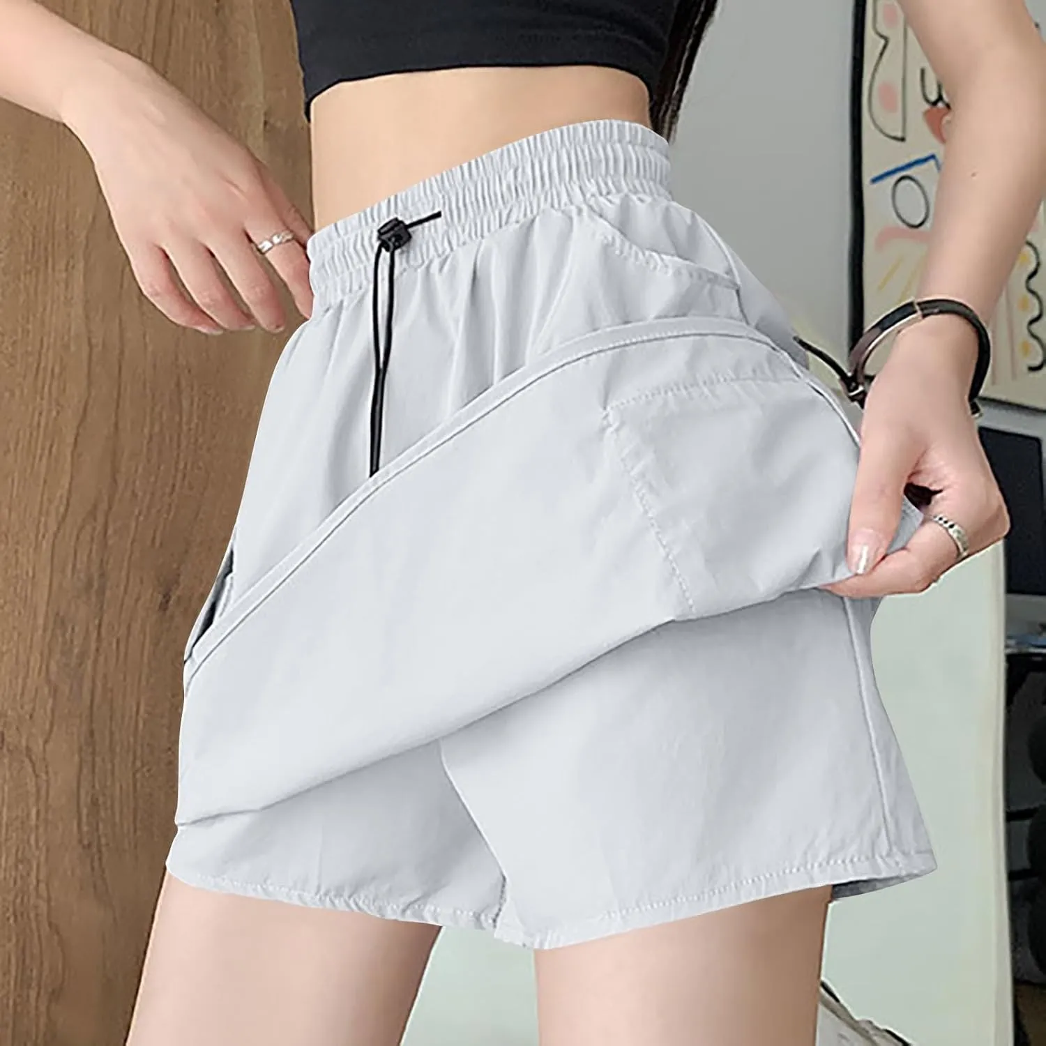 Women's Cargo Mini Skirt High Waisted Drawstring A-Line Quick Dry Workout Short Skirt with Pockets Y2K Cargo Skirts