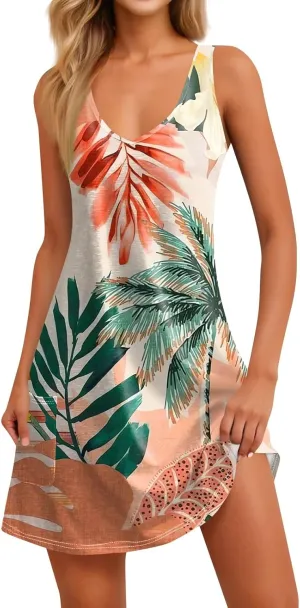 Women's Cocktail Dresses 2025 Beach Casual Sleeveless Floral Print Summer Dress Tank Loose Sundress with Pocket