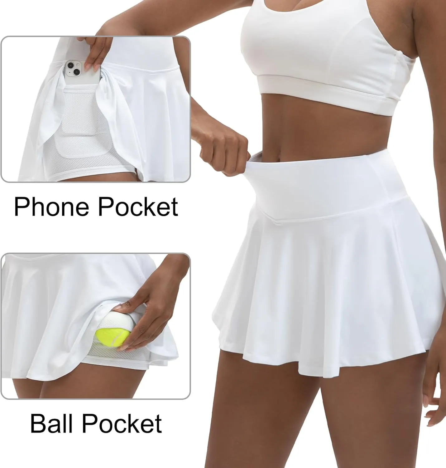 Women's High Waisted Pleated Tennis Skirts with Pockets Inner Shorts Lightweight Athletic Golf Skorts for Women