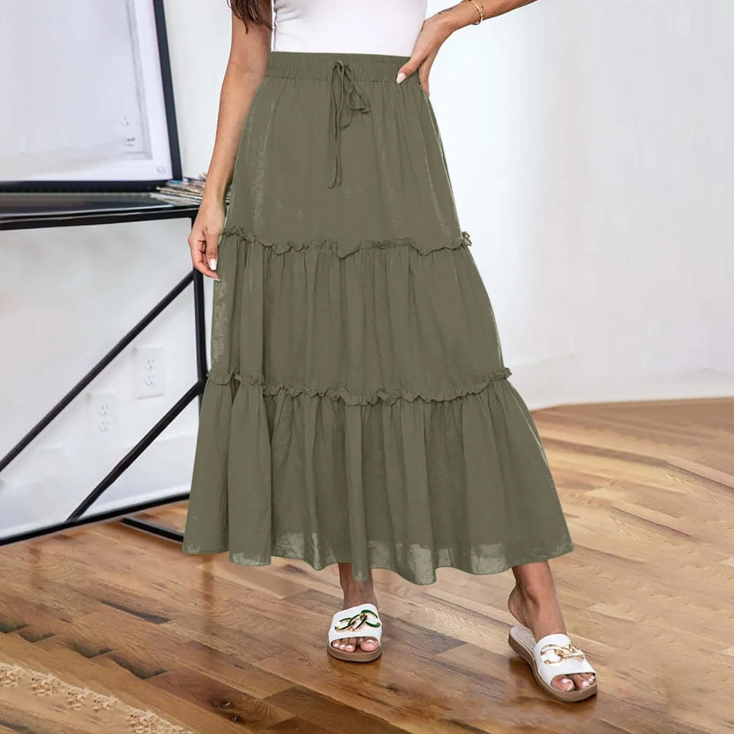 Womens Loose Fit Skorts for Women Maxi Long Midi Knee High High Cut Basic 2025 Y2K