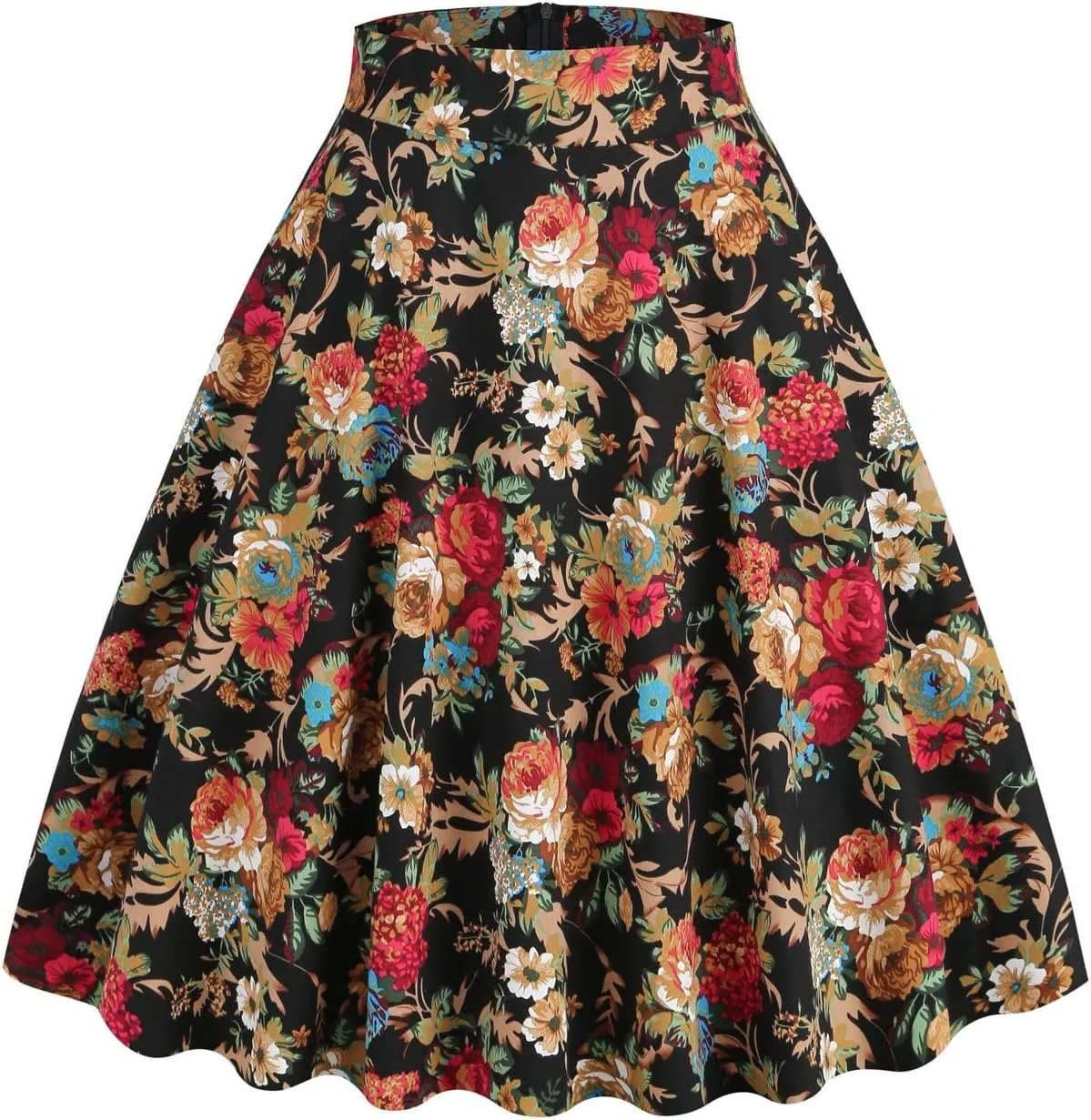 Women's Midi Skirt Vintage Floral Printed High Waist Peasant Summer Pleated Fashion Basic Cotton Casual Fall
