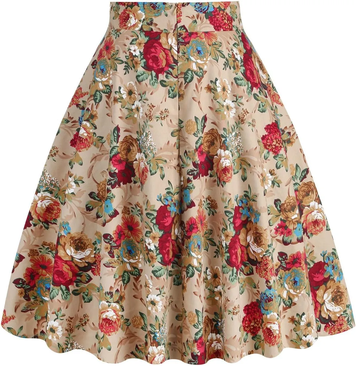 Women's Midi Skirt Vintage Floral Printed High Waist Peasant Summer Pleated Fashion Basic Cotton Casual Fall