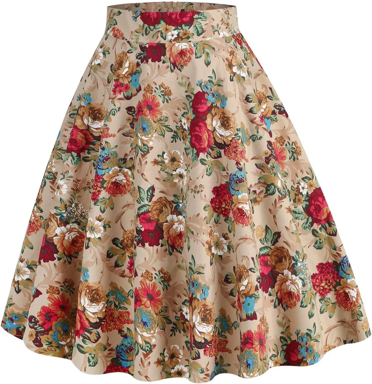 Women's Midi Skirt Vintage Floral Printed High Waist Peasant Summer Pleated Fashion Basic Cotton Casual Fall