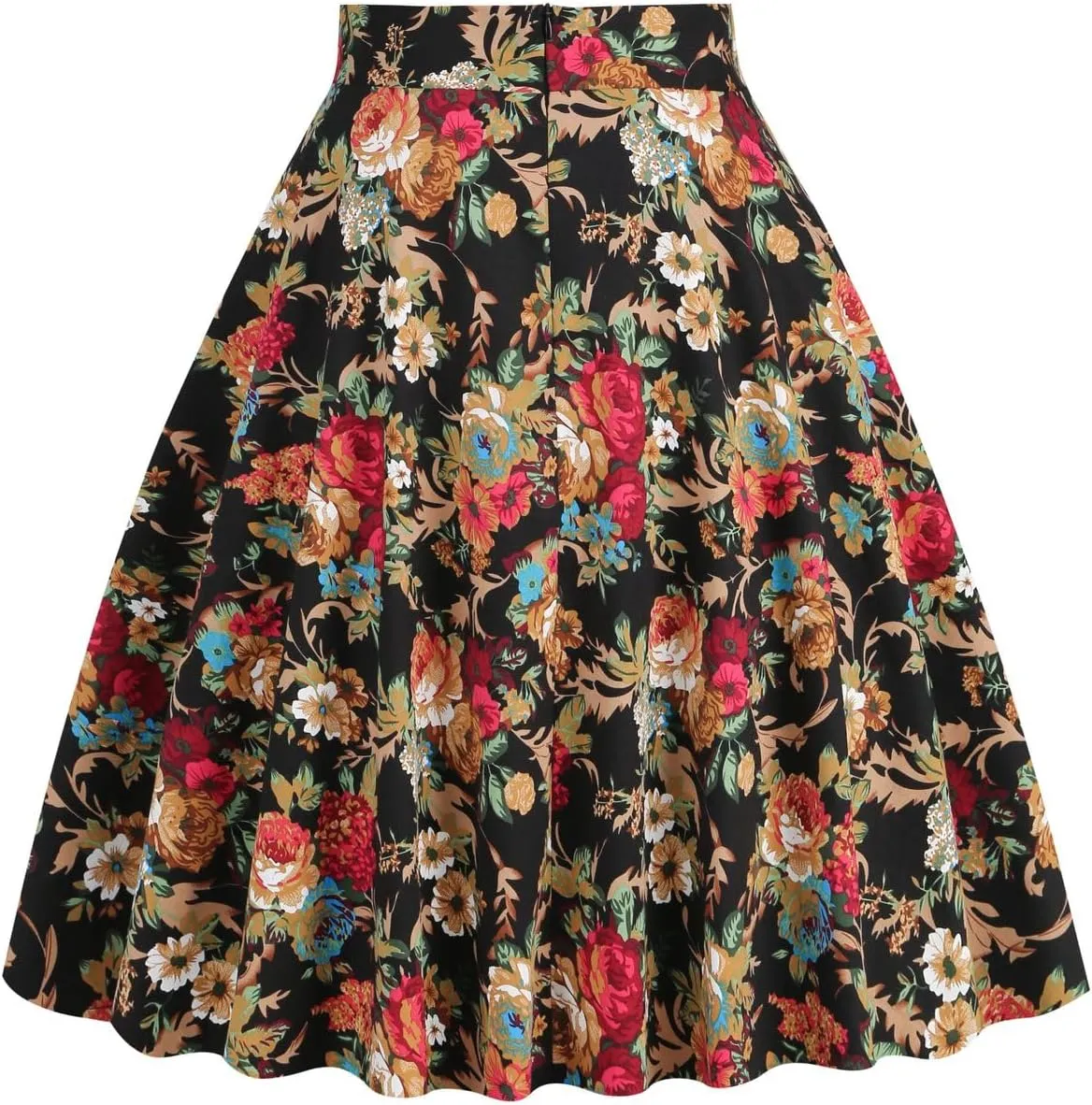 Women's Midi Skirt Vintage Floral Printed High Waist Peasant Summer Pleated Fashion Basic Cotton Casual Fall