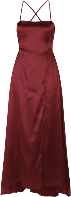 Women's Satin Prom Dresses with Slit Strapless Cowl Neck Corset Formal Dresses A Line Ball Gowns with Pockets