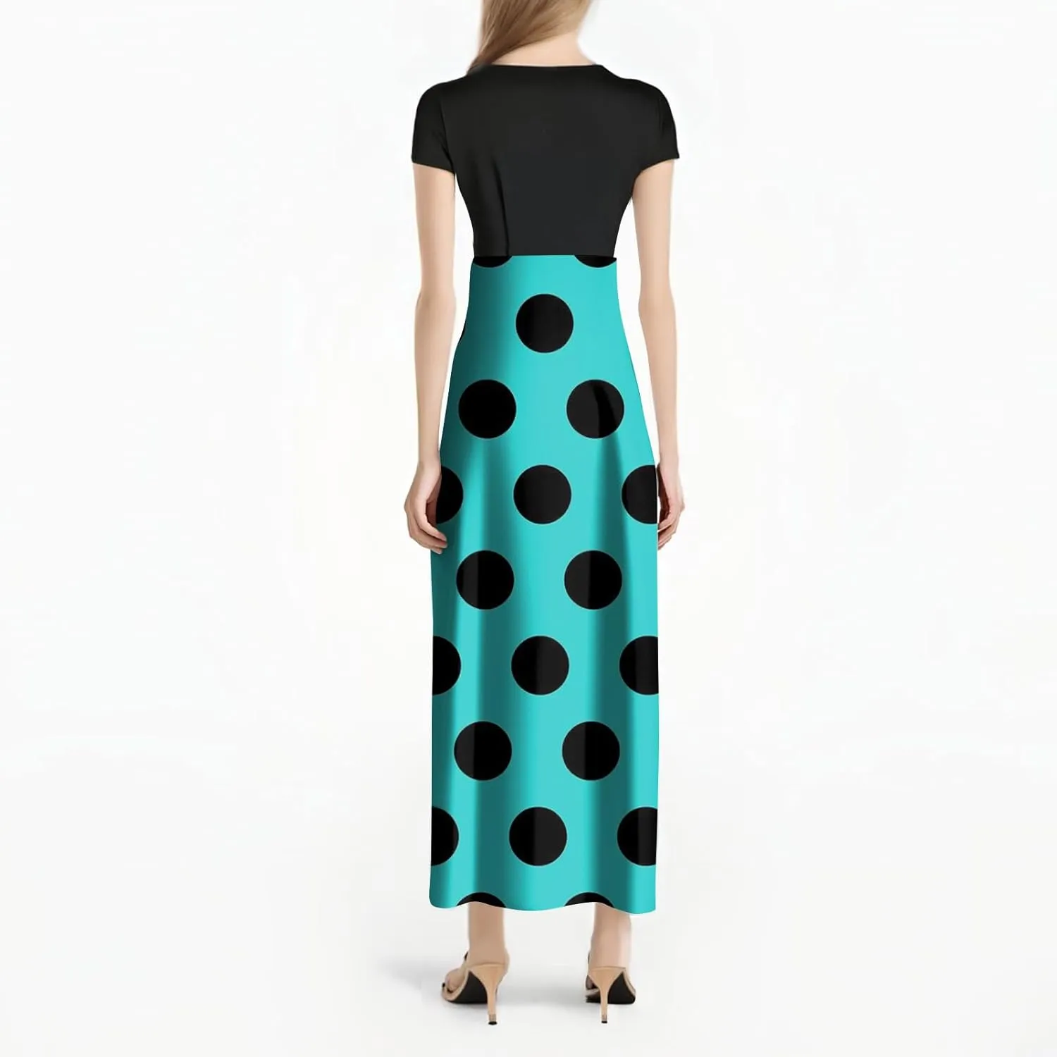 Women's Summer Dresses 2025 Trendy Solid Color Polka Dot Print Round Neck Short Sleeve Maxi Dress, S-3XL