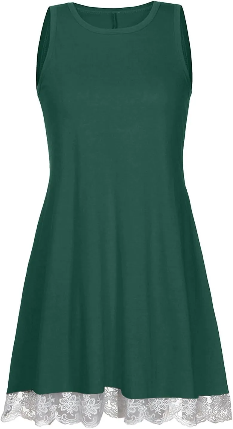 Women's Summer Dresses Beach Vacation Sleeveless Sundress Casual Round Neck A Line Mini Dress with Side Pockets