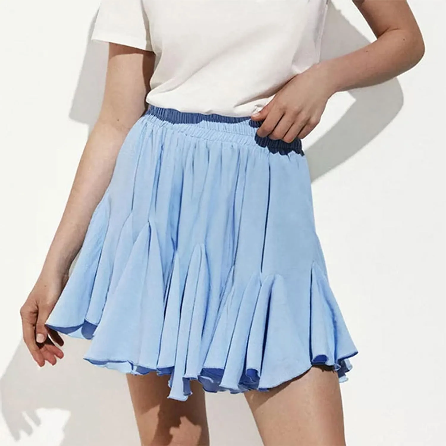 Women's Summer High Waist Pleated Skirts Casual Ruffle Beach Mini Skirt Fashion Elastic High Waisted Short Skirts