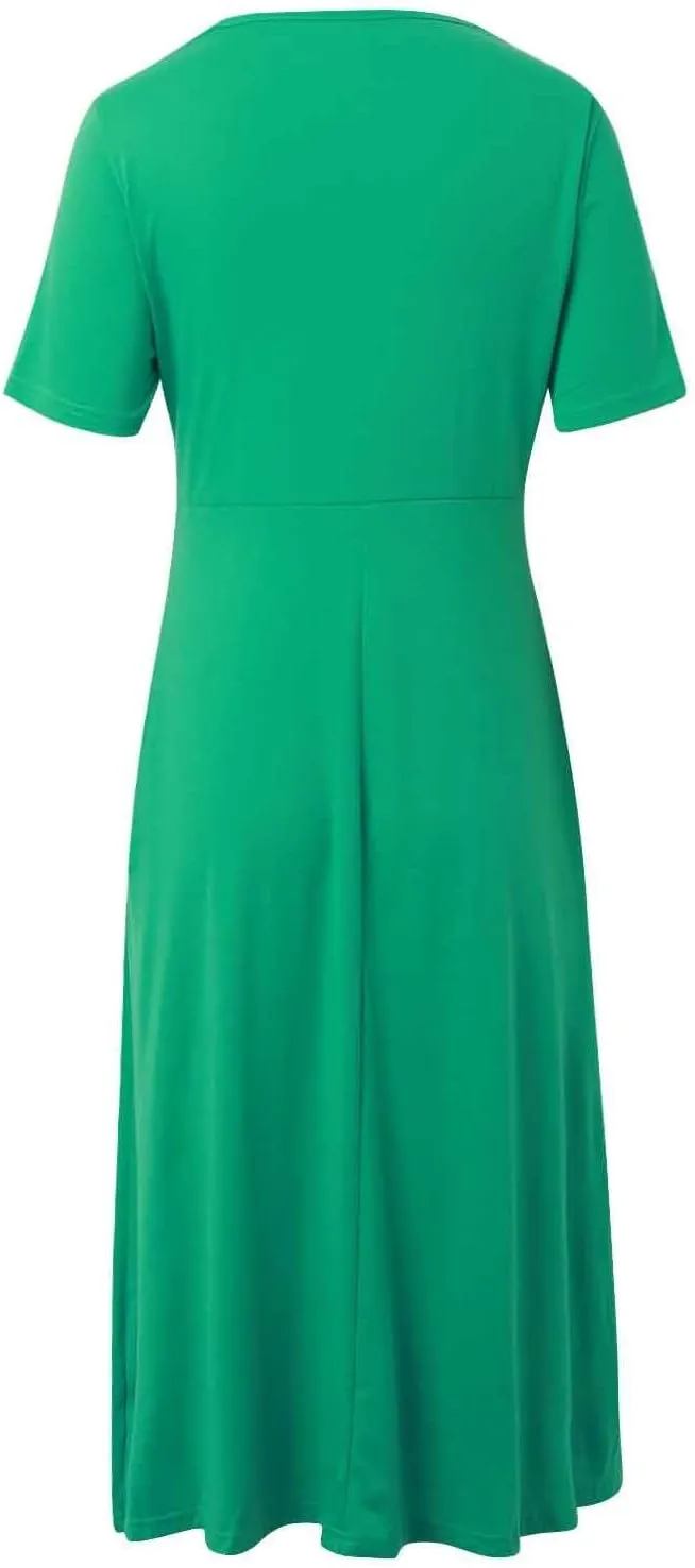 Women's Summer Maxi Dress 2025 Casual Short Sleeve Wrap V Neck Flowy Swing Plated Long Beach Sun Dresses with Pockets
