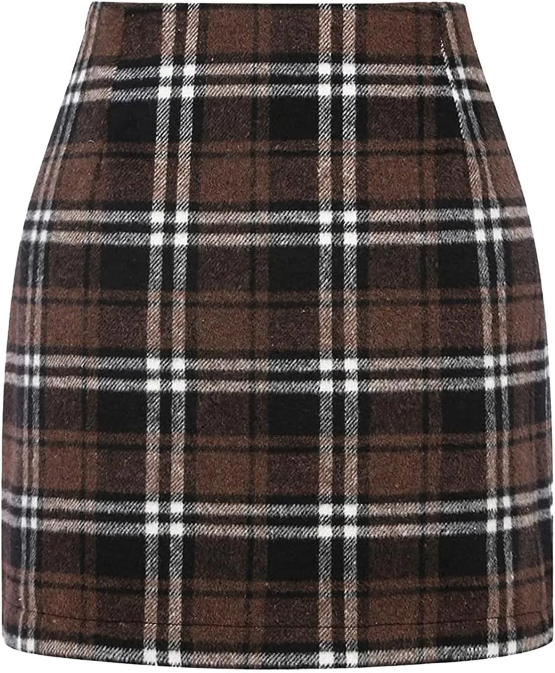 Womens Wool Plaid Mini Skirt Fall Winter High Waisted Bodycon Pencil Skirt Outfits for Women