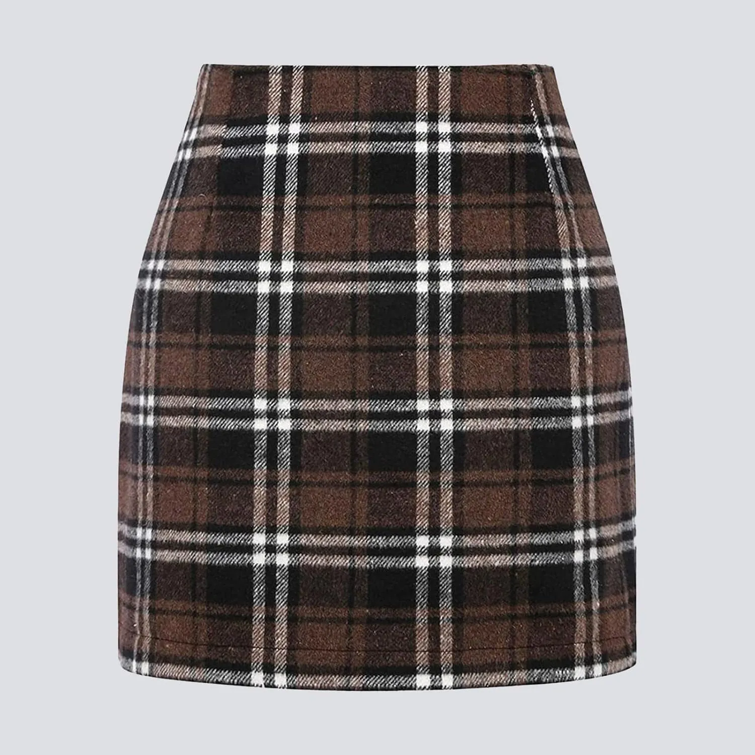 Womens Wool Plaid Mini Skirt Fall Winter High Waisted Bodycon Pencil Skirt Outfits for Women