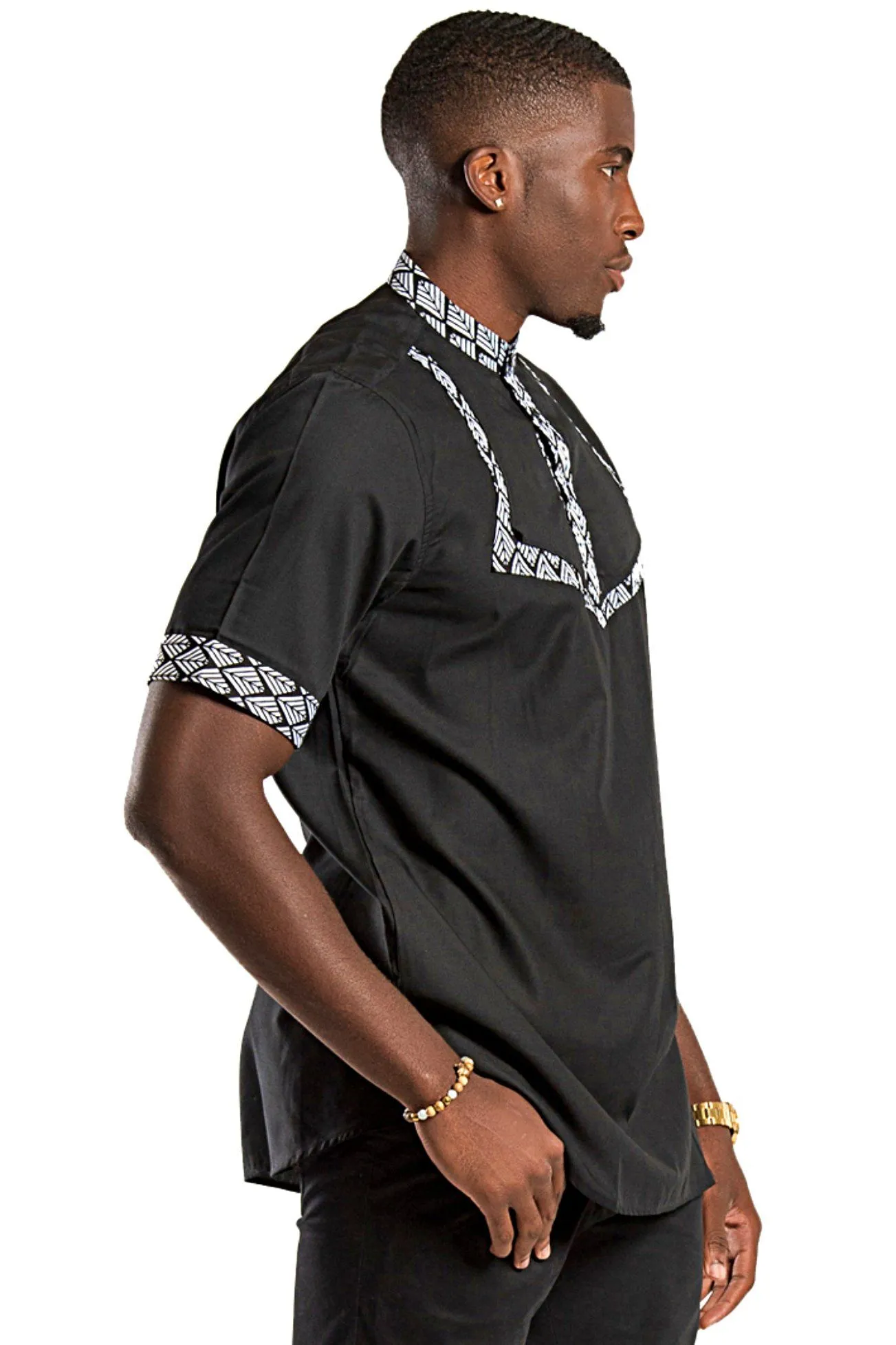 Zane African Print Men Shirt - Black & White