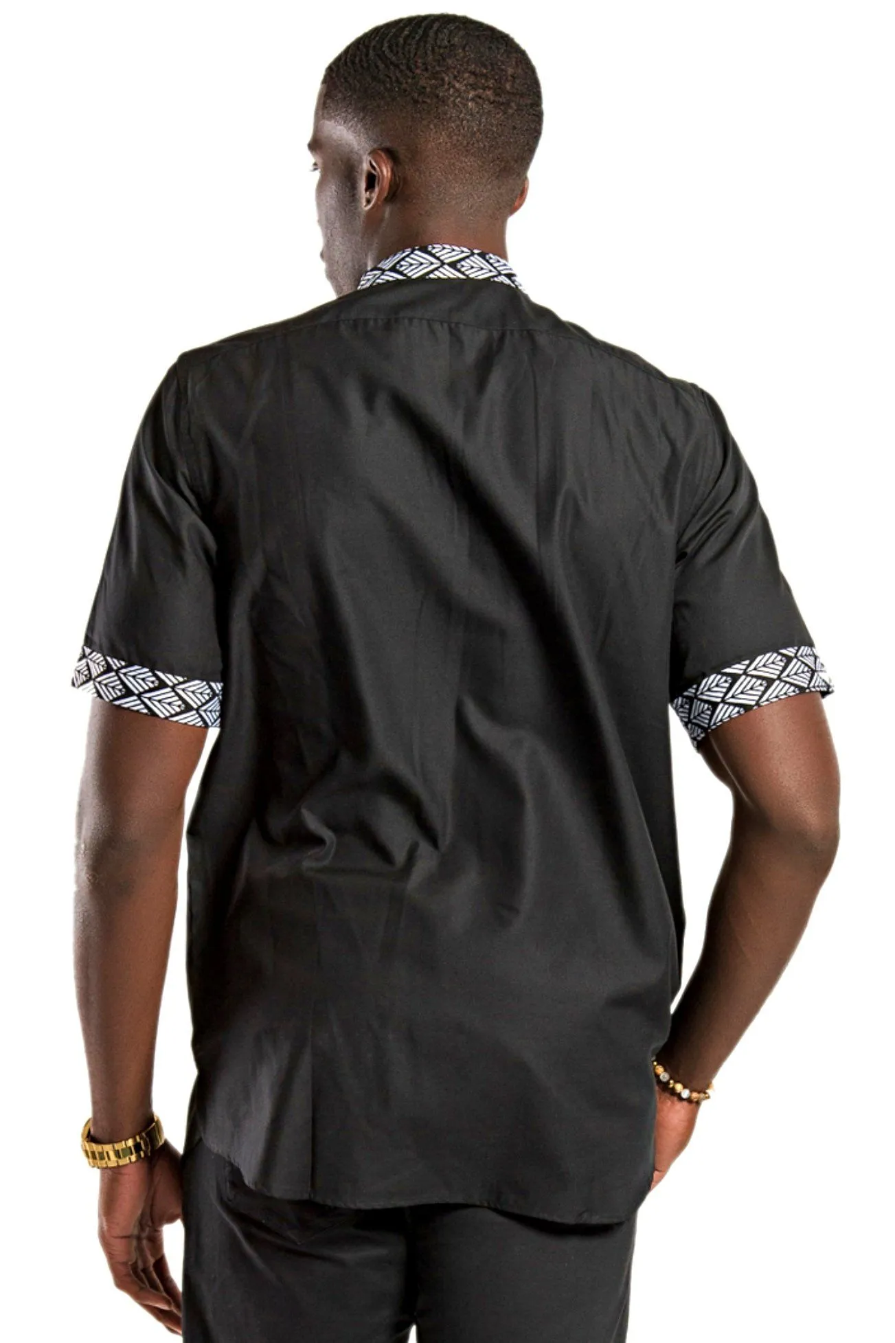 Zane African Print Men Shirt - Black & White