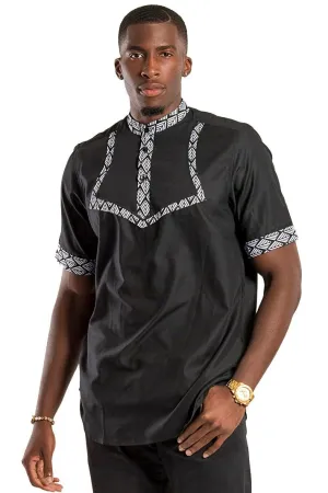 Zane African Print Men Shirt - Black & White