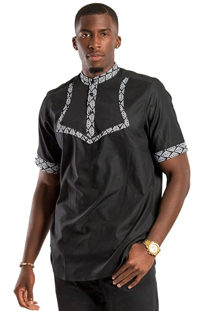 Zane African Print Men Shirt - Black & White