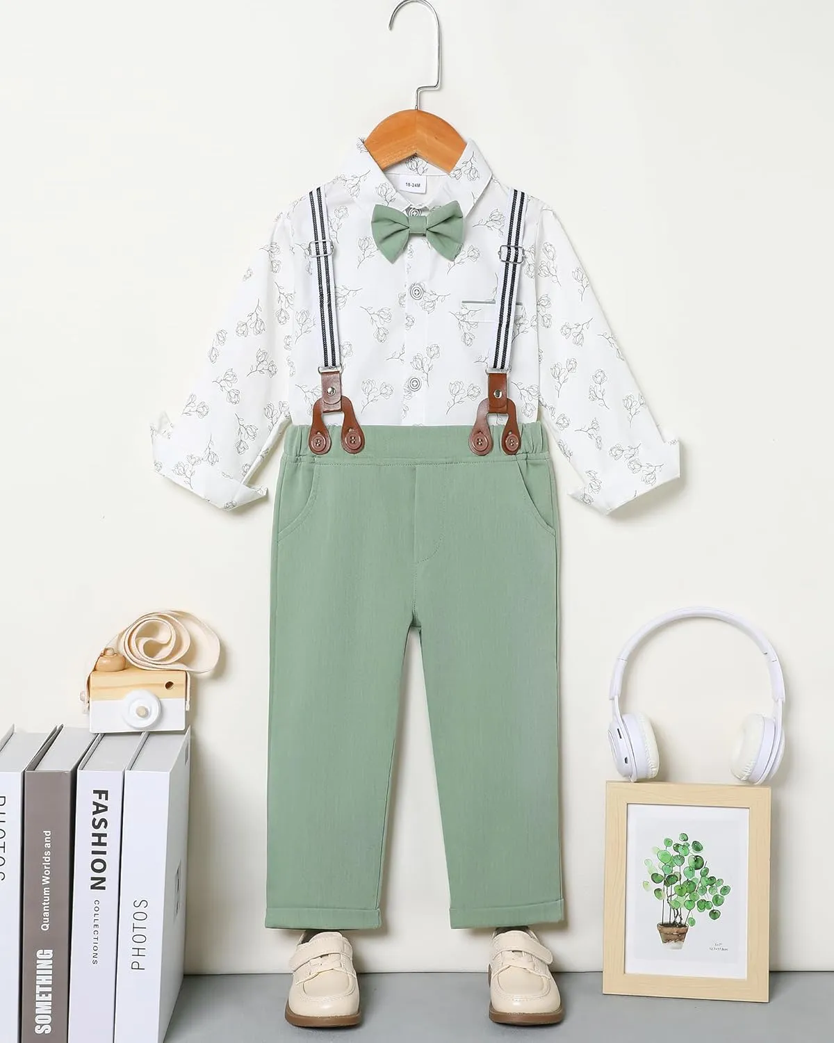 ZOEREA Toddler Boy Suit Formal Wedding Outfits Gentleman Clothes Long Sleeve Shirt   Suspender Pants   Bowtie