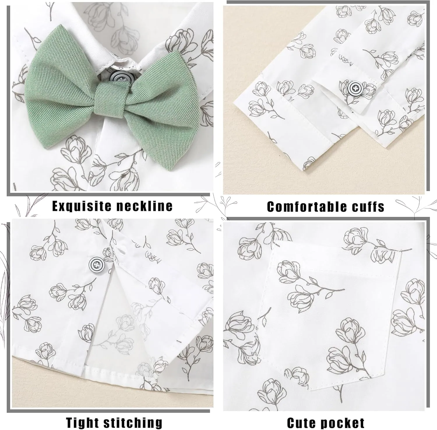 ZOEREA Toddler Boy Suit Formal Wedding Outfits Gentleman Clothes Long Sleeve Shirt   Suspender Pants   Bowtie