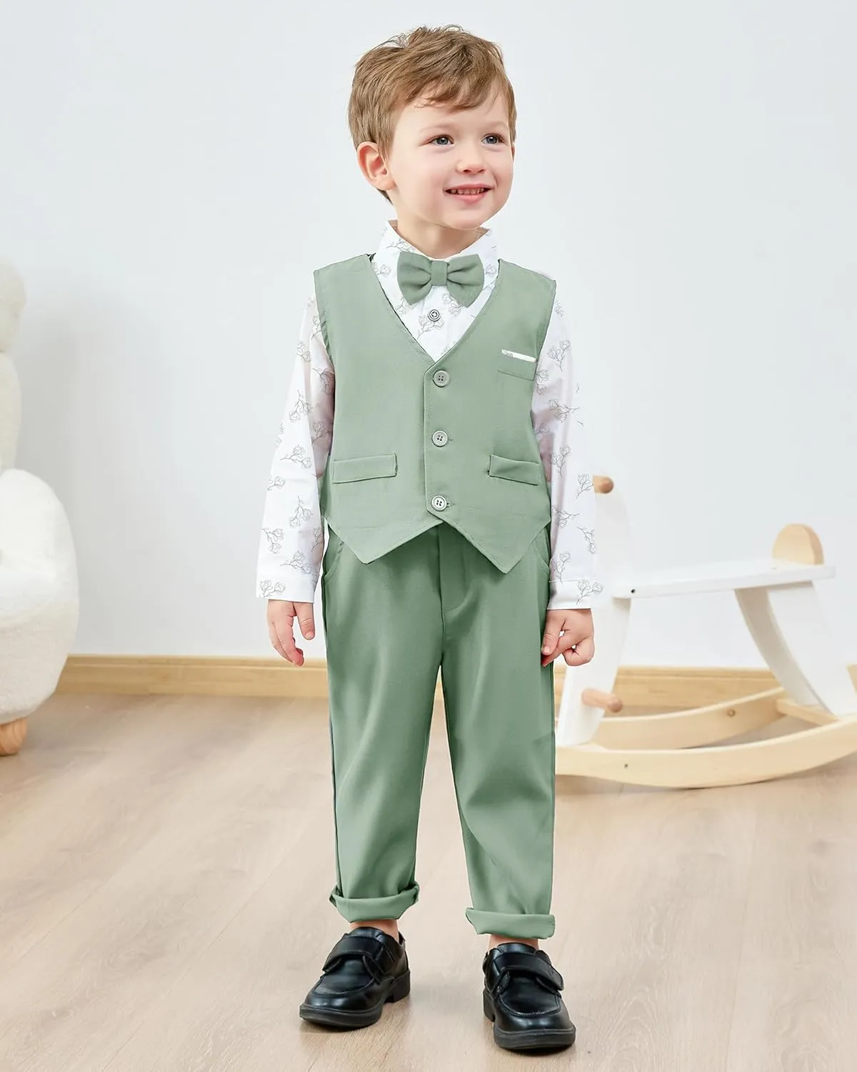 ZOEREA Toddler Boy Suit Formal Wedding Outfits Gentleman Clothes Long Sleeve Shirt   Suspender Pants   Bowtie