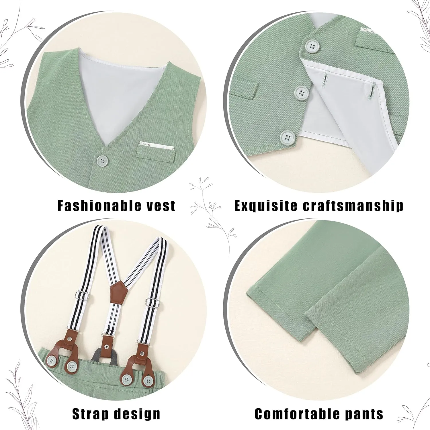 ZOEREA Toddler Boy Suit Formal Wedding Outfits Gentleman Clothes Long Sleeve Shirt   Suspender Pants   Bowtie