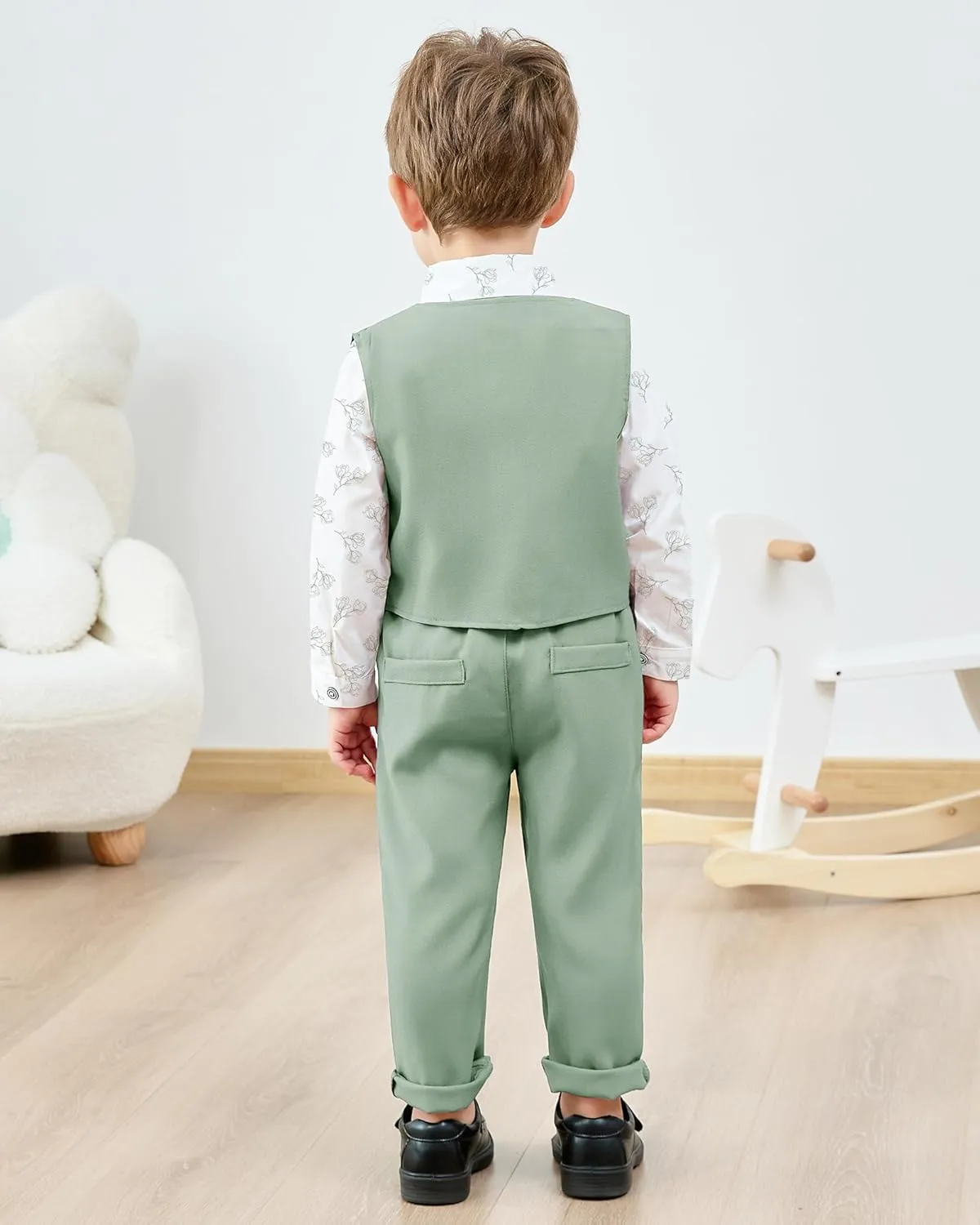 ZOEREA Toddler Boy Suit Formal Wedding Outfits Gentleman Clothes Long Sleeve Shirt   Suspender Pants   Bowtie